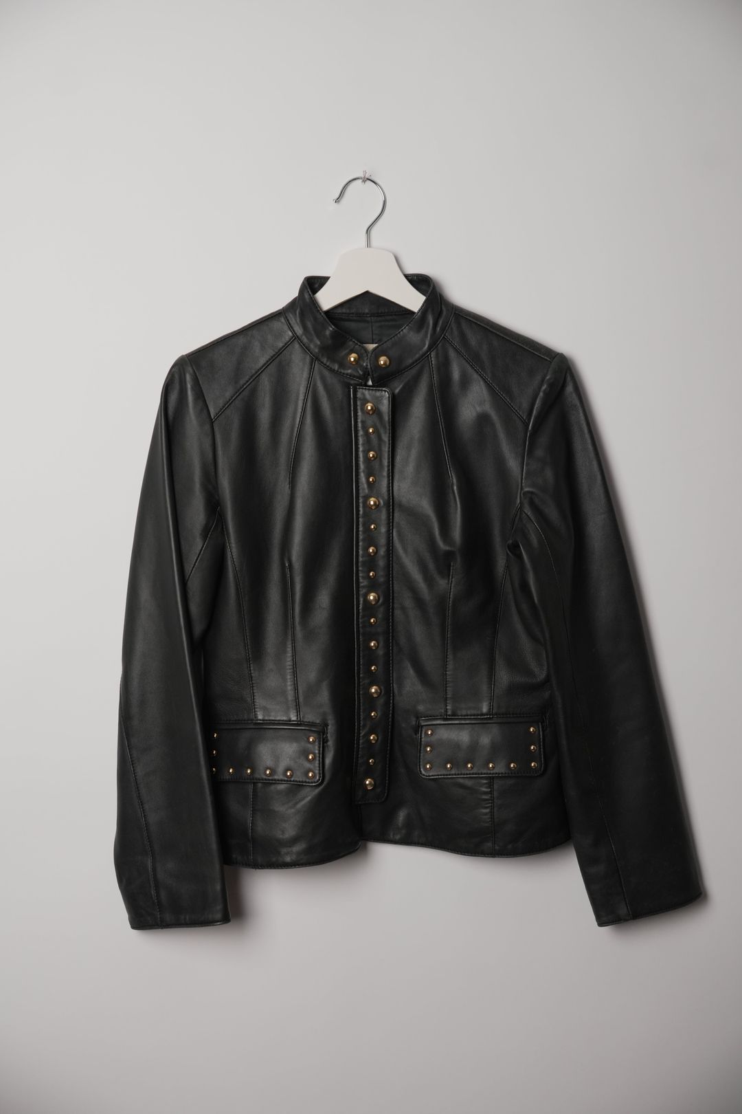 Otto Leather Mock Neck Jacket with Stud Detail by VENDOR-UNKNOWN in size S from COATS & JACKETS category