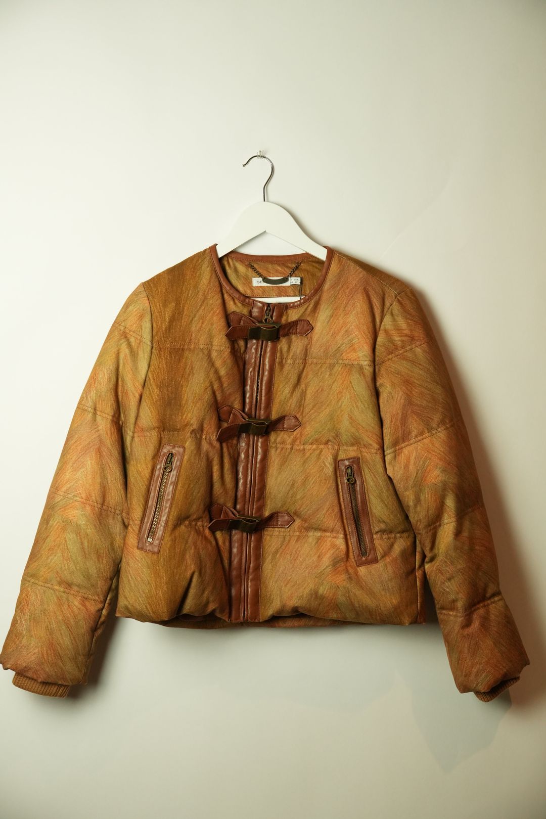 See By Chloe Leather Trim Puffer Feather Print Jacket by CHLOÉ in size M from COATS & JACKETS category