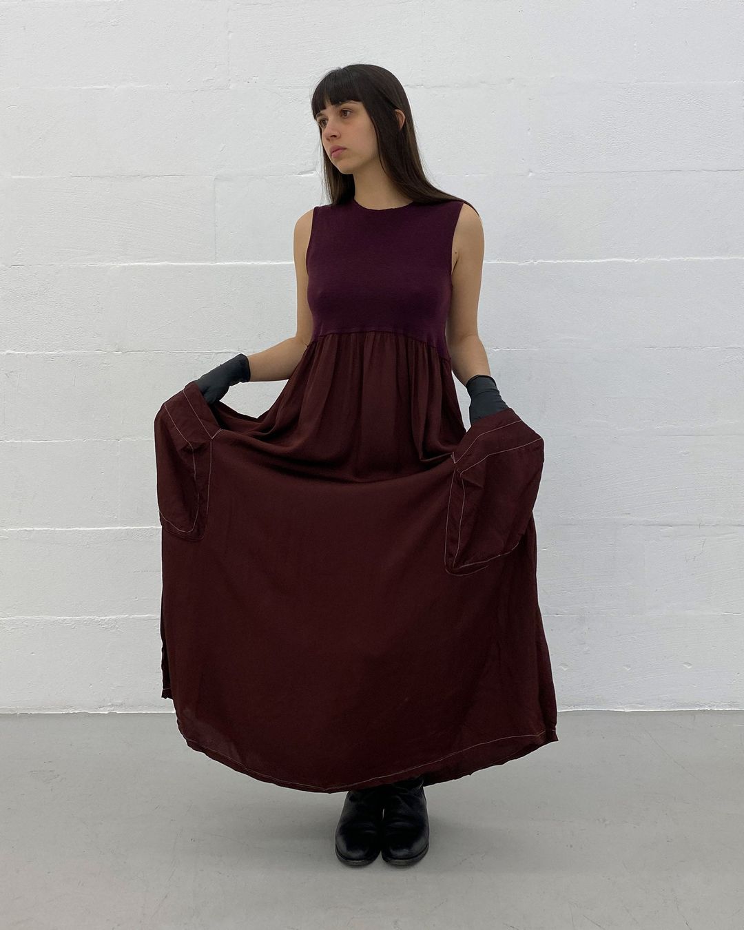 Marithé + François Girbaud 1990s Knit Nylon Tank Dress Purple by Marithé + François Girbaud in size ONE SIZE from DRESSES category
