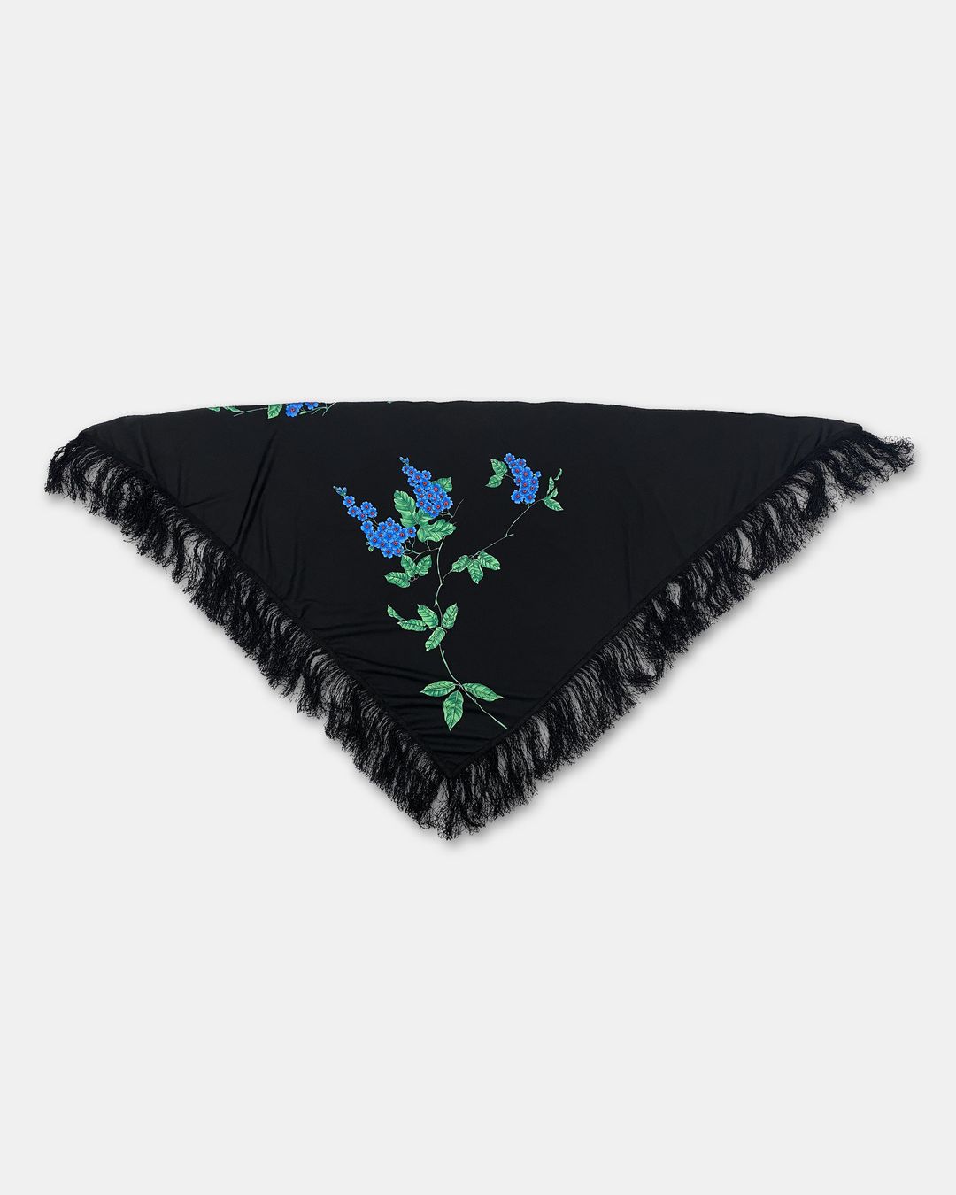 Vintage 1980s Flower Print Fringed Triangle Scarf Black by Vintage in size ONE SIZE from ACCESSORIES category