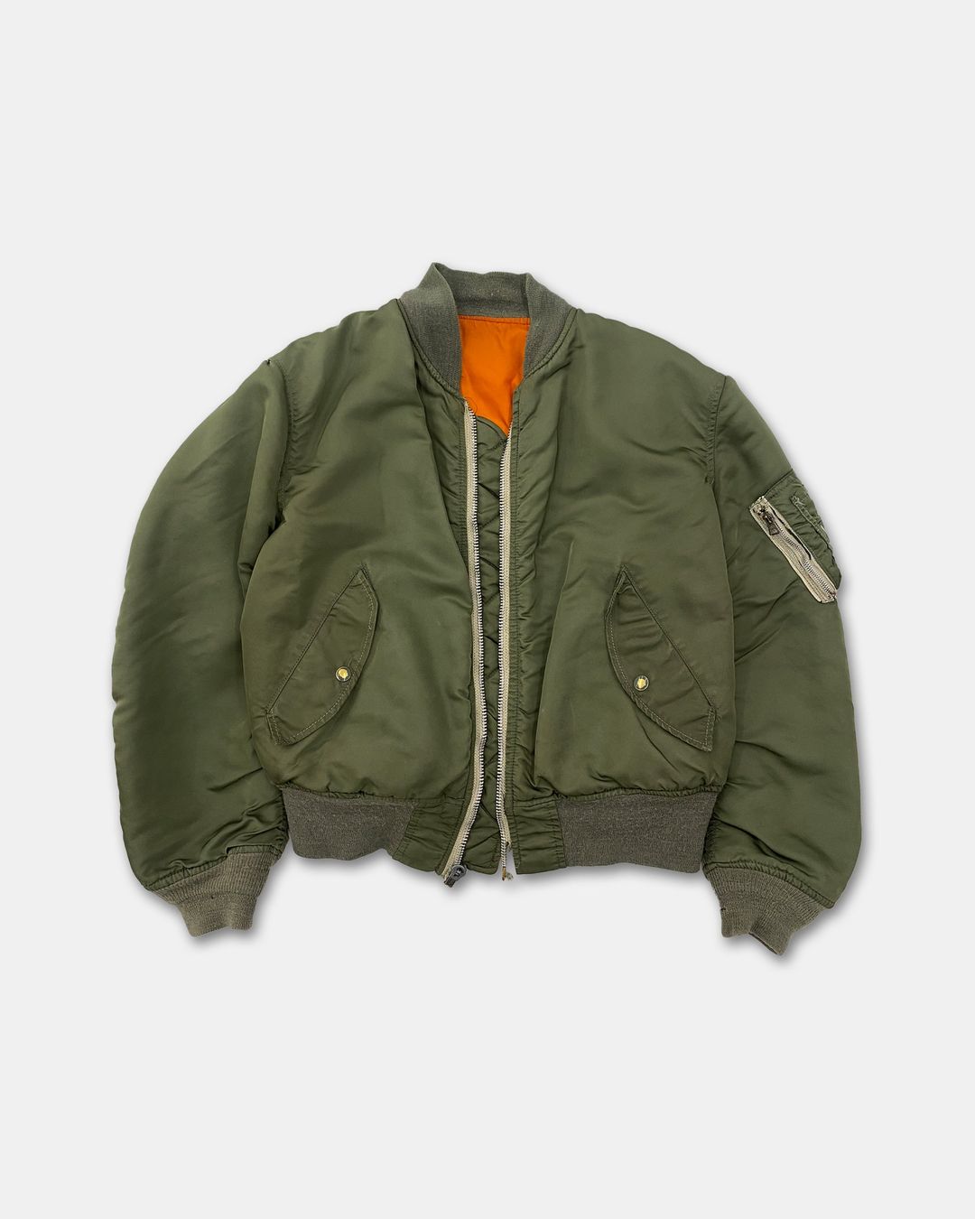 Vintage 1970s Trashed MA-1 Bomber Jacket Green by Vintage in size ONE SIZE from COATS & JACKETS category