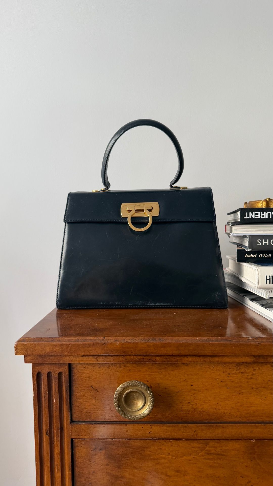 Salvatore Ferragamo Iconic Top Handle handbag beat-up vintage black leather by FERRAGAMO in size ONE SIZE from BAGS category