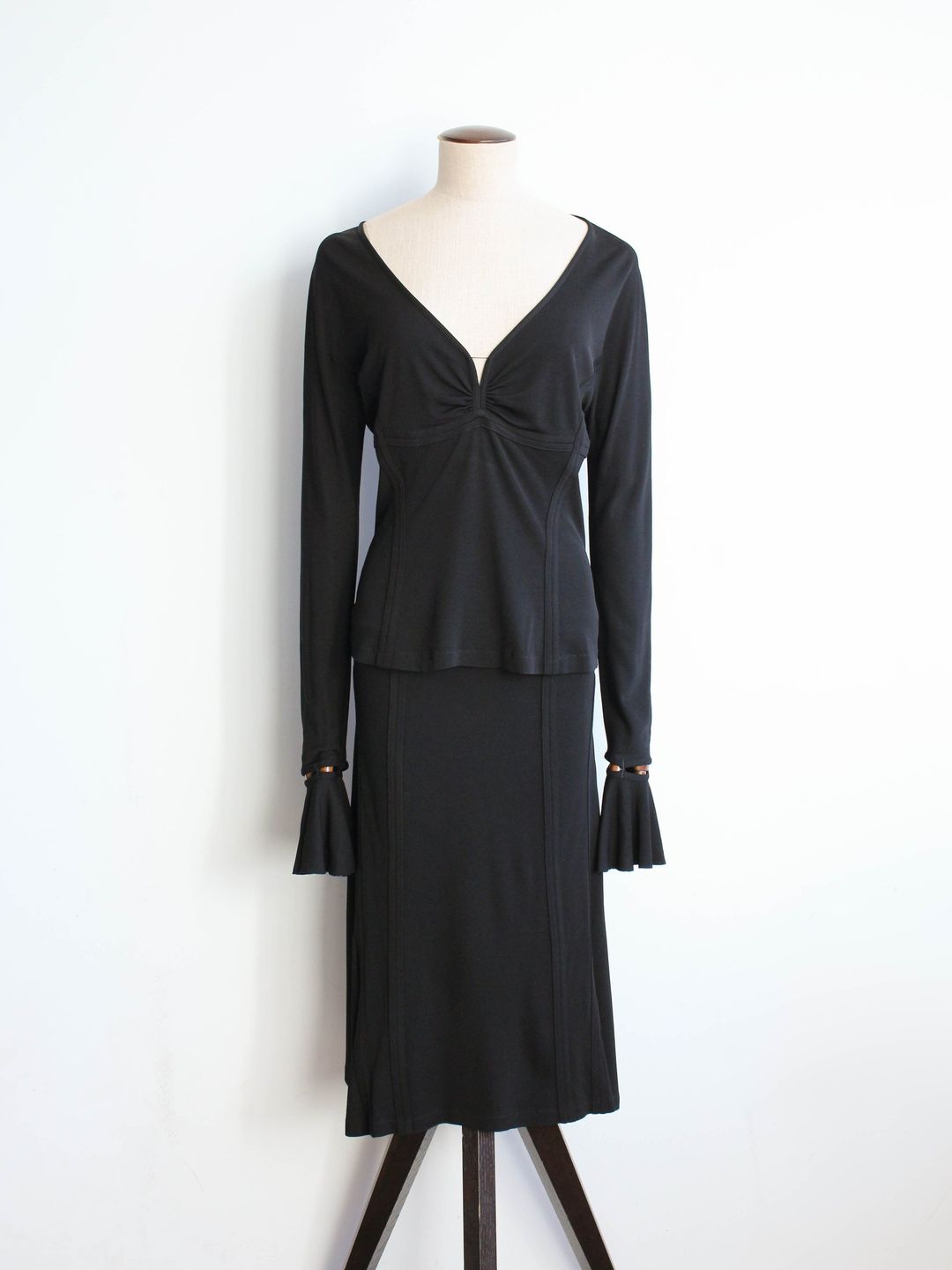 Yves Saint Laurent by Tom Ford S/S03 Black Viscose Top and Skirt by YVES SAINT LAURENT in size L from SKIRTS category