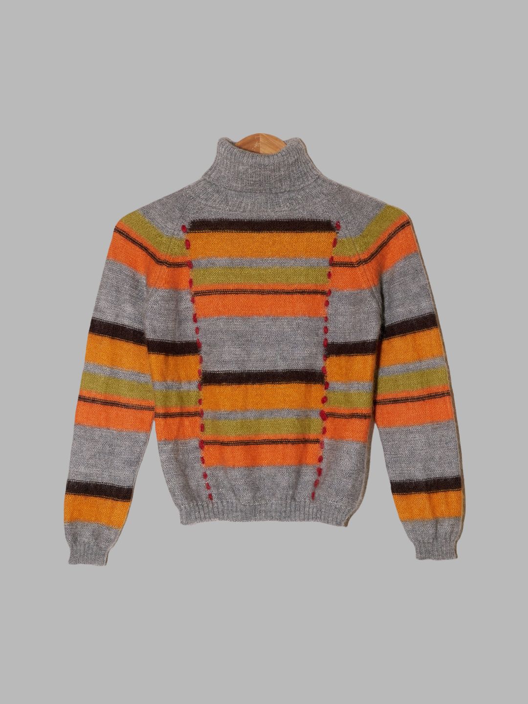 Vivienne Tam grey orange multicolour embroidered wool turtleneck - sz 0 XS S by Vivienne Tam in size XS from KNITWEAR category