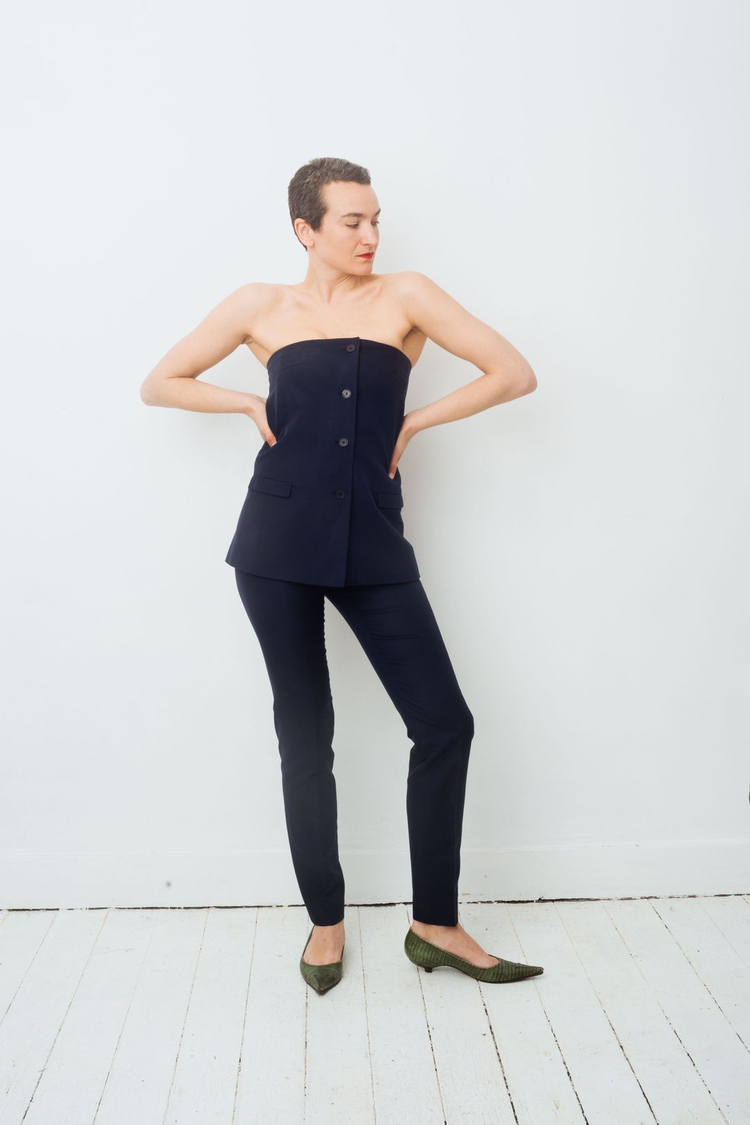 Jil Sander SS 2008 dark blue corset pantsuit by JIL SANDER in size FR 36 from JUMPSUITS & PLAYSUITS category