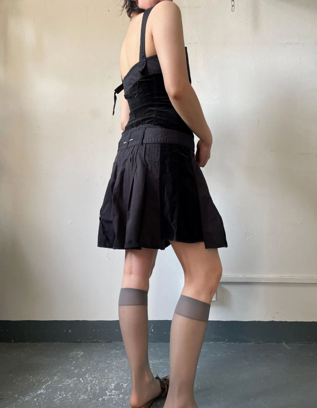 Marithé and François Girbaud black velvet panelled pleat dress by MARITHE AND FRANCOIS GIRBAUD in size S from DRESSES category