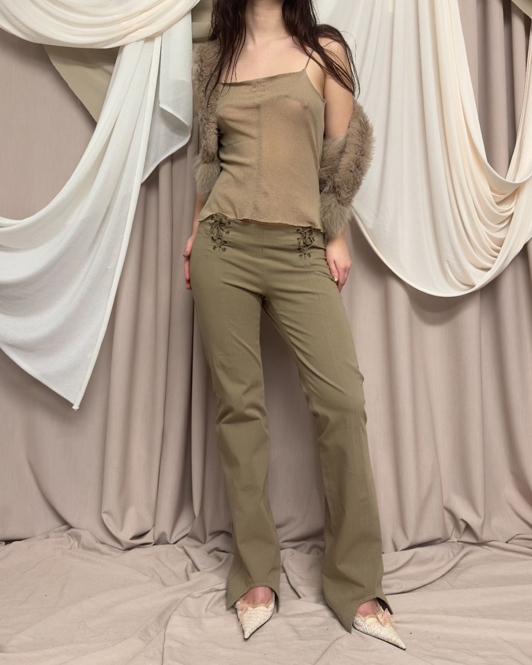 STRAIGHT LEG TROUSERS WITH CORSET CLOSURES by Plein Sud by PLEIN SUD in size FR 40 from TROUSERS category