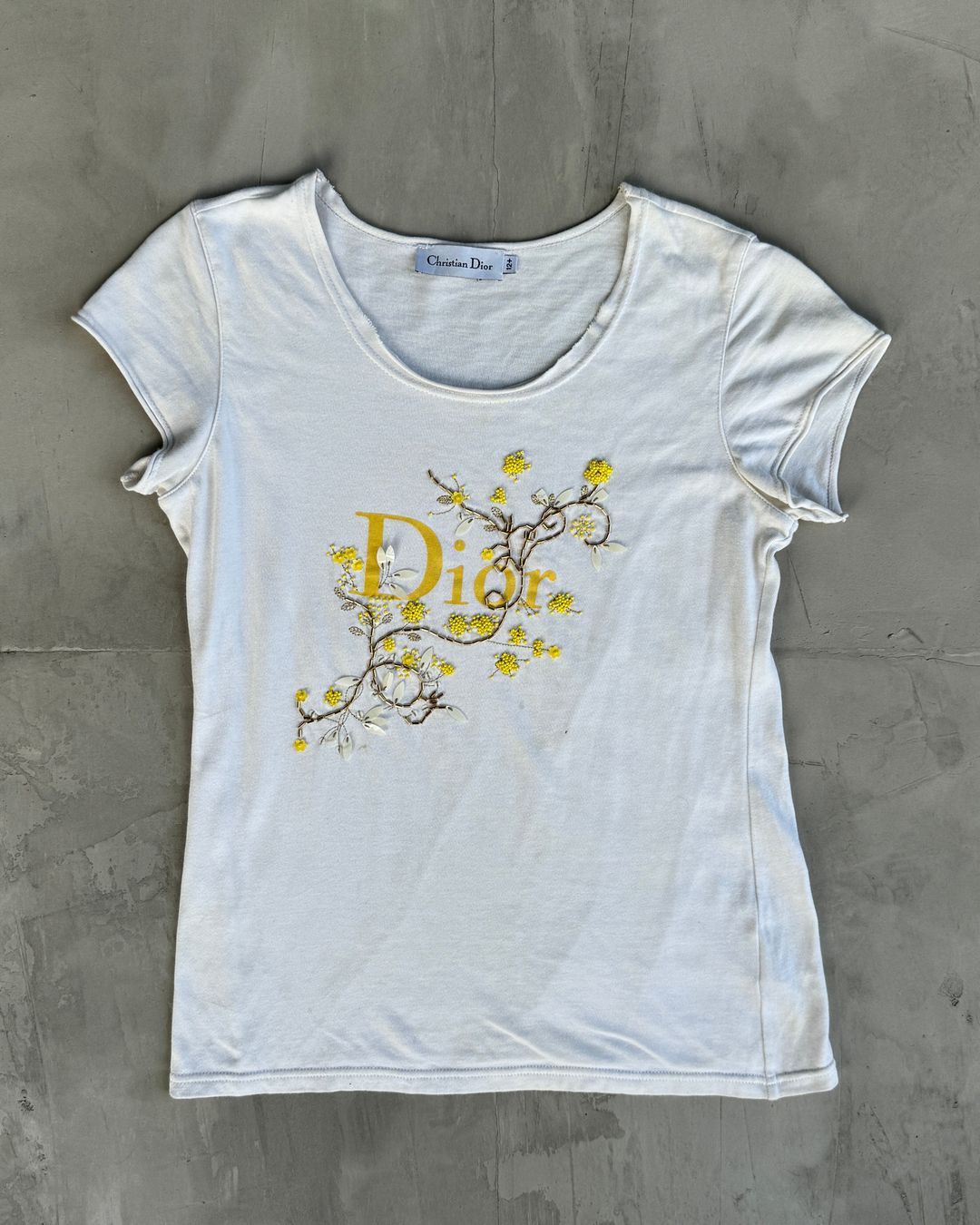 DIOR 2000'S BEADED YELLOW FLOWER TOP - S by Christian Dior in size XS from TOPS category