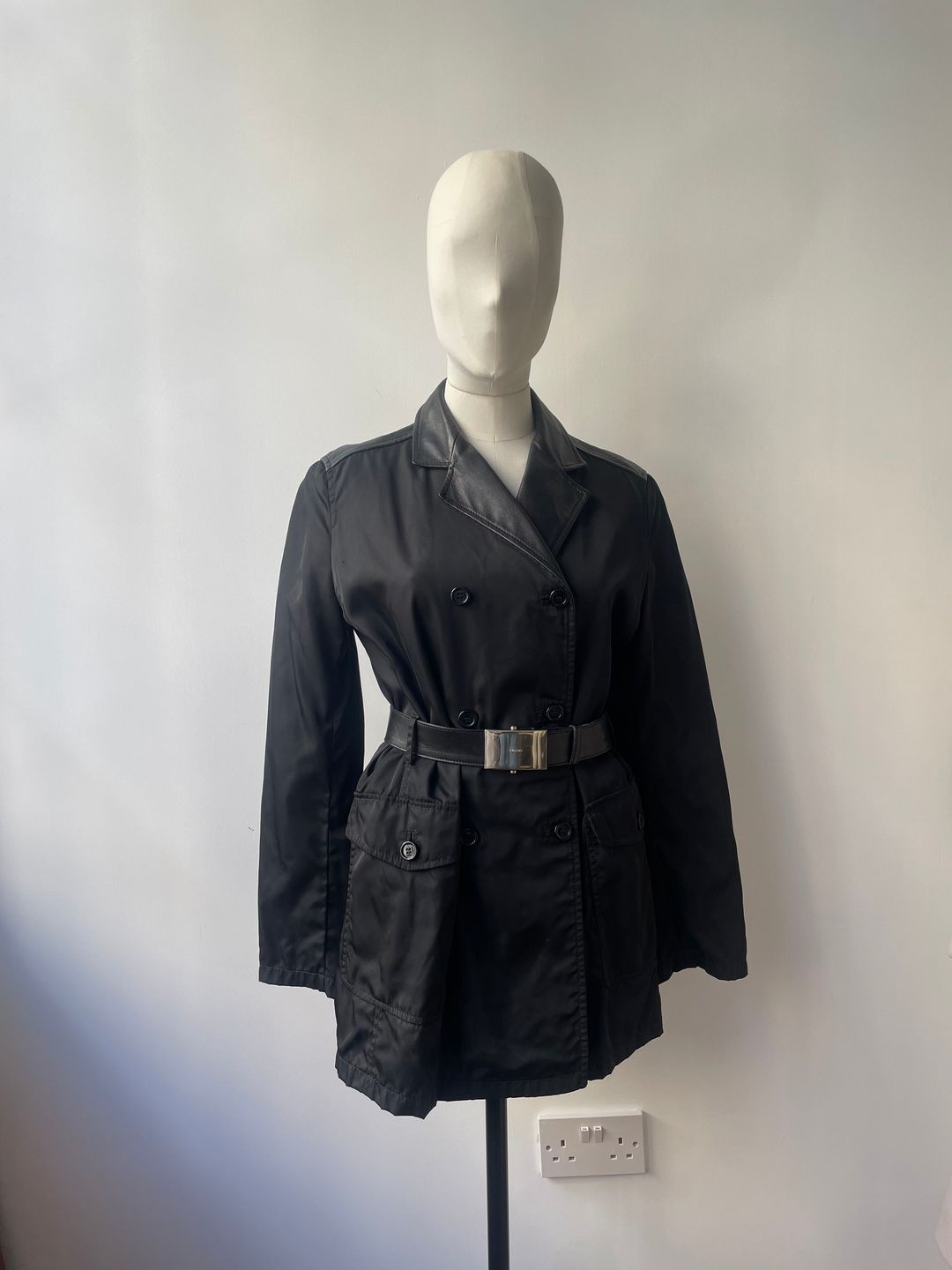 Prada A/W 1994 nylon & leather belted trench coat by PRADA in size M from COATS & JACKETS category