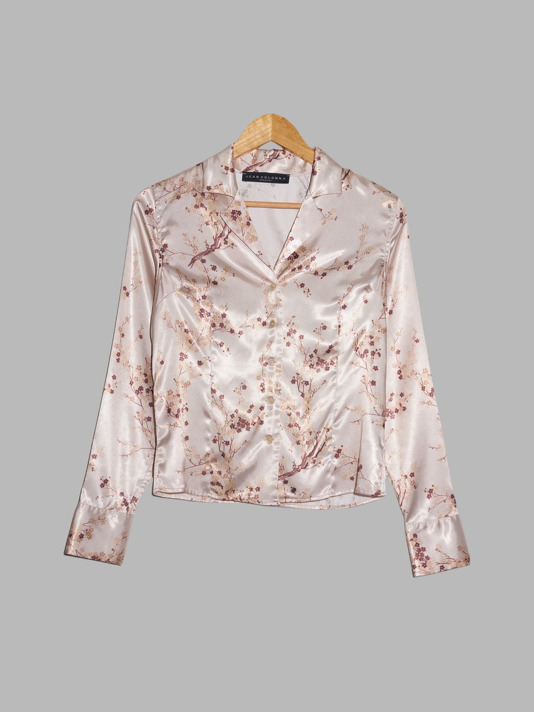 Jean Colonna AW1998 beige satin cherry blossom print long sleeve shirt - size 40 by Jean Colonna in size EU 40 from SHIRTS category