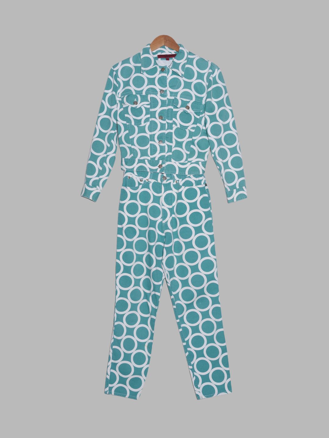 Katharine Hamnett Denim 1990s circle print denim jacket and jeans suit - S M by Katharine Hamnett Denim in size M from SUITS category