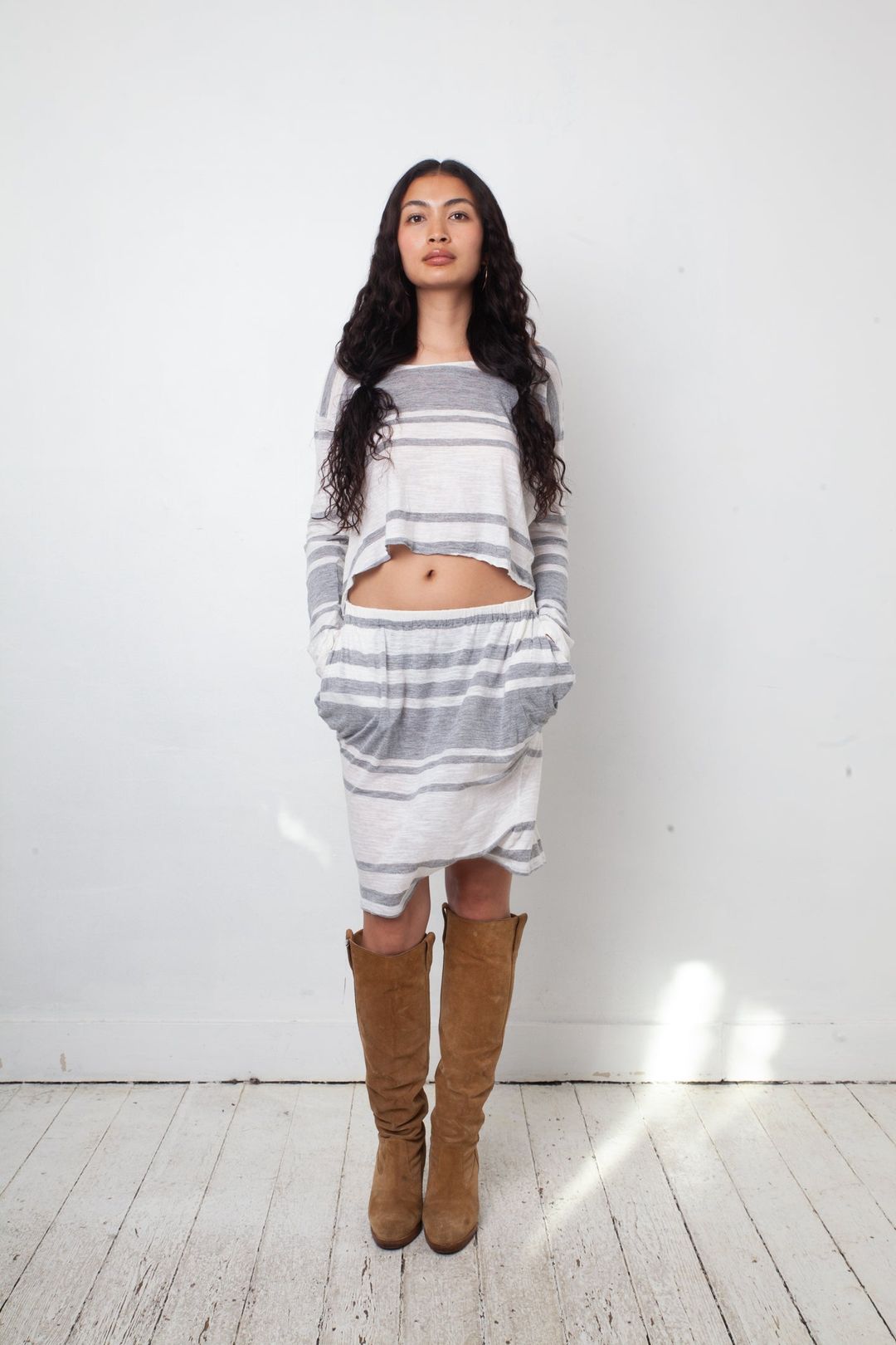 Margiela MM6 2012 striped grey and white cotton dress with waist cut out by MAISON MARGIELA in size M from DRESSES category