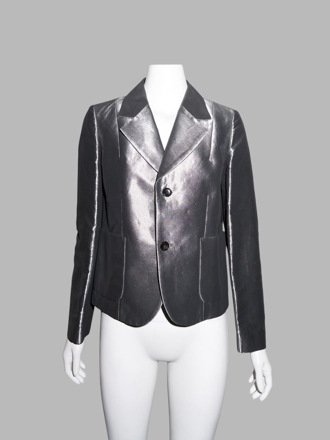 Tricot Comme des Garcons 1995 silver polyester 2 button blazer - womens M S by COMME DES GARÇONS in size S from COATS & JACKETS category