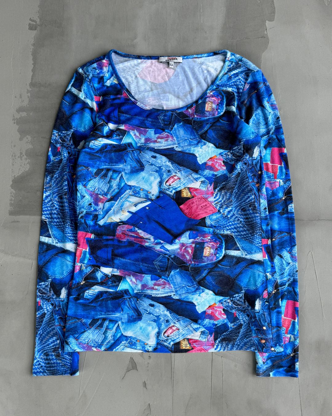 JUNIOR GAULTIER 'DENIM JEANS' LONG SLEEVE TOP - M by Junior Gaultier in size M from TOPS category