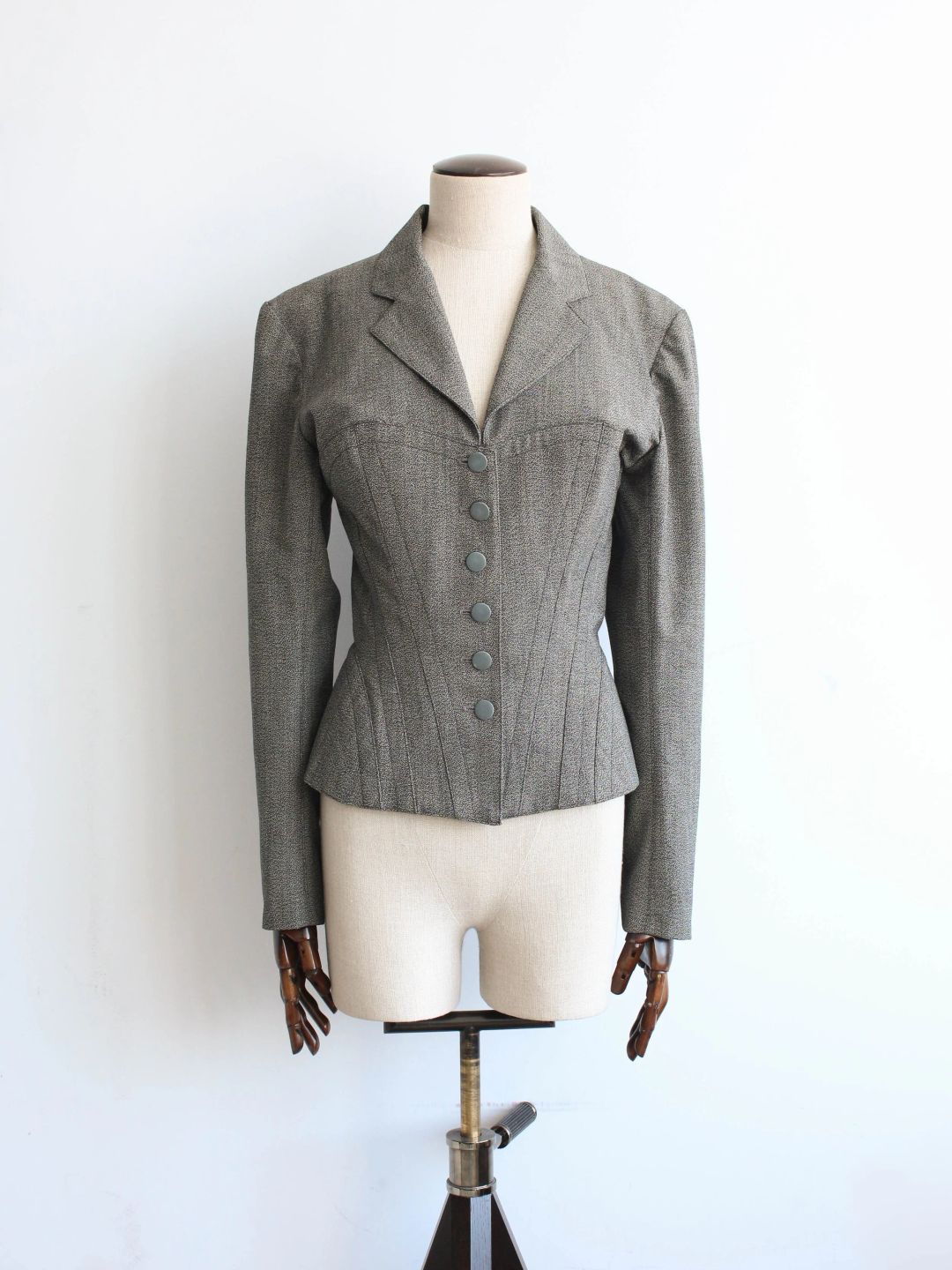 Alaïa A/W87 Grey Wool Corset Jacket by ALAIA in size FR 38 from COATS & JACKETS category