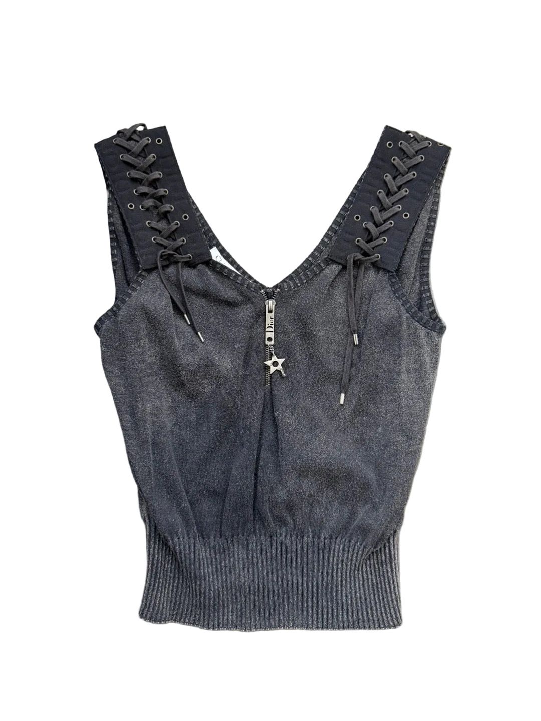 DIOR BY GALLIANO S/S 2004 WASHED CHARCOAL LACE UP TOP by DIOR in size M from TOPS category