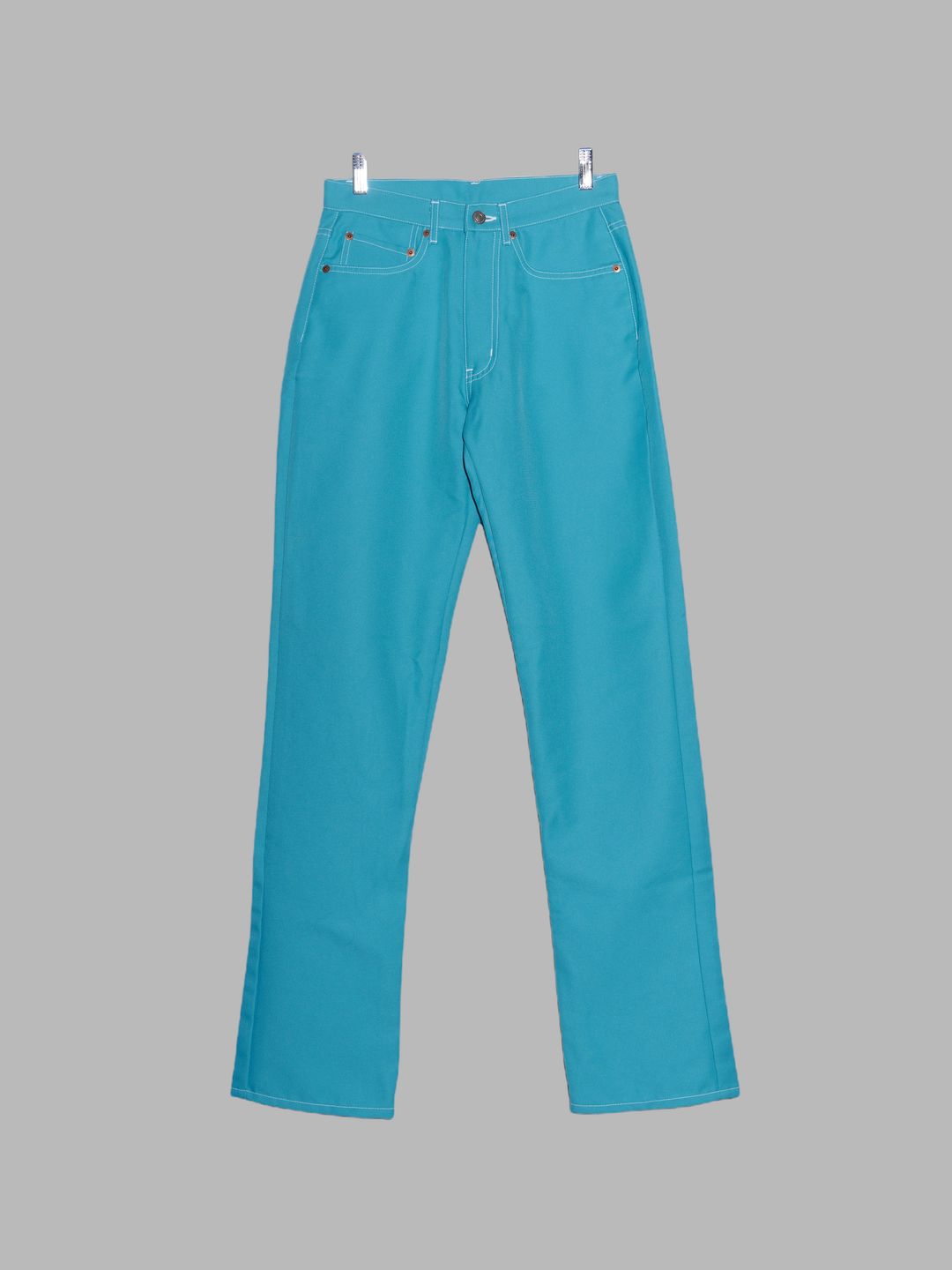 Comme des Garcons SS1996 turquoise blue polyester extra long jean trousers - M by COMME DES GARÇONS in size M from TROUSERS category