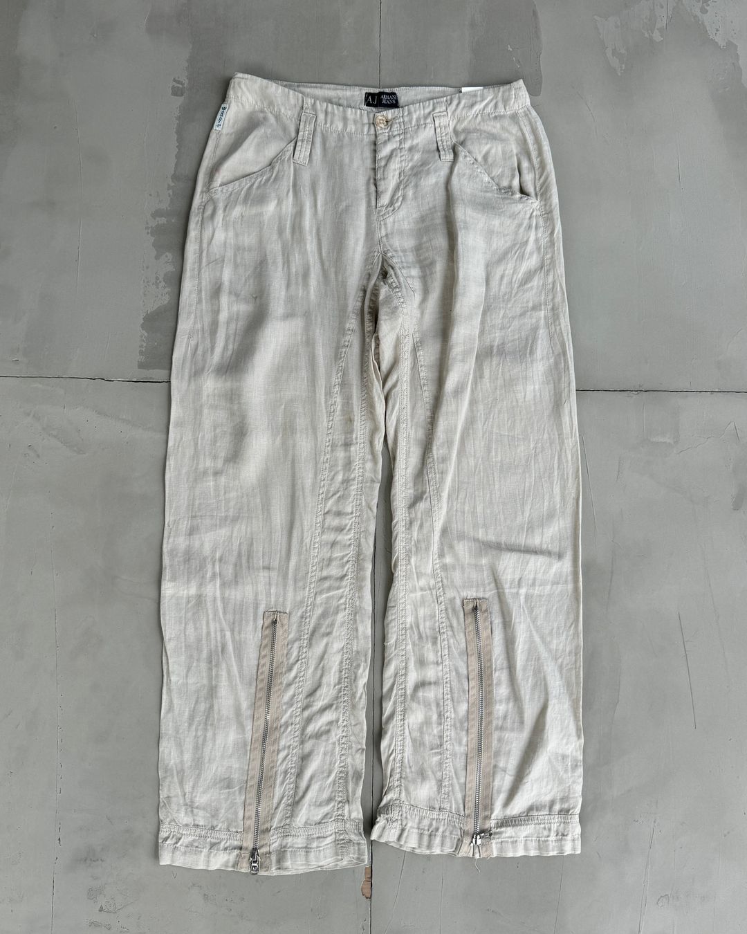 Armani Jeans Wide Leg Linen Pants with Zip Detail - M by Emporio Armani in size EU 44 from TROUSERS category