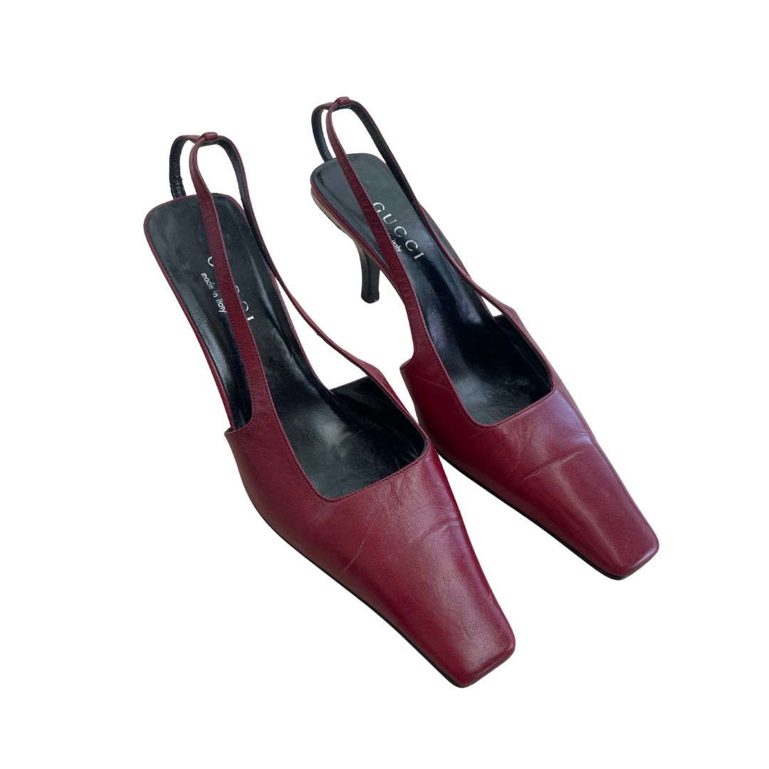 Gucci Spring Summer 1998 Red Leather Crystal G Heels, 6 1/2 by GUCCI in size EU 36 from SHOES category