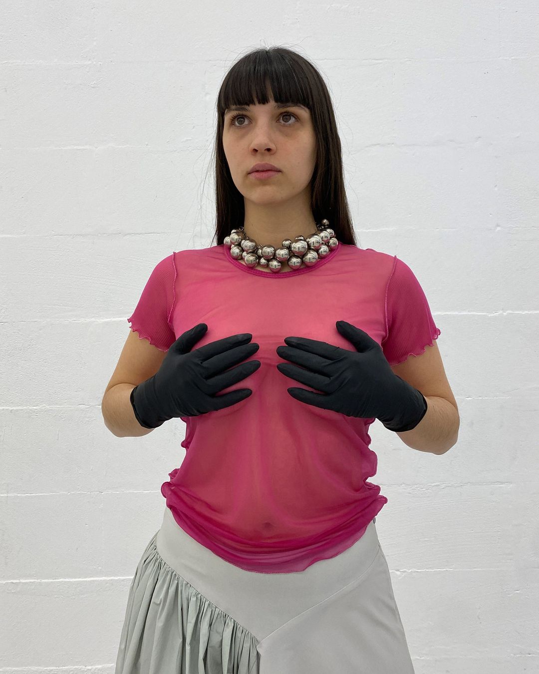 Marithé + François Girbaud 1990s See Through Inside Out Seam Mesh Top Pink by Marithé + François Girbaud in size S from TOPS category