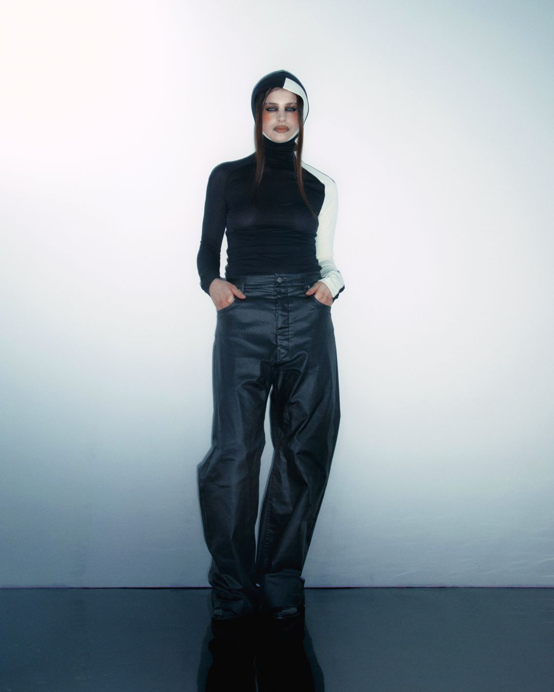 Hooded Two-Tone Long Sleeve Top by YOHJI YAMAMOTO in size ONE SIZE from TOPS category