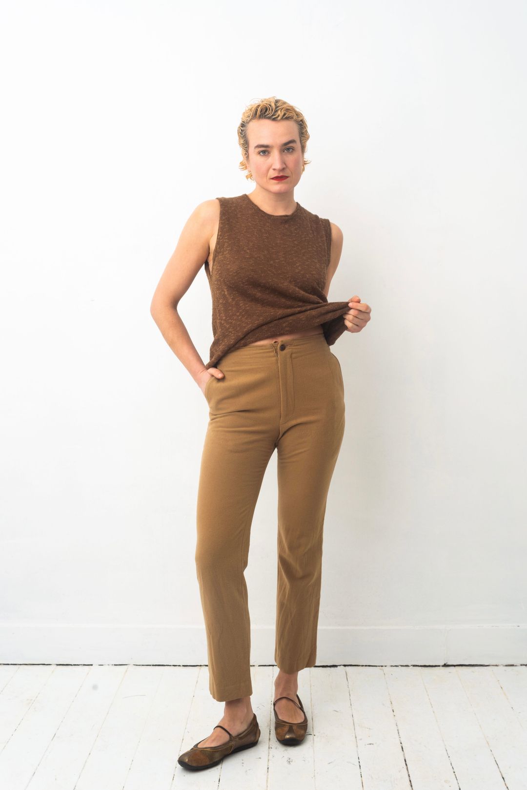 Yohji Yamamoto beige wool pencil trousers by YOHJI YAMAMOTO in size XS from TROUSERS category