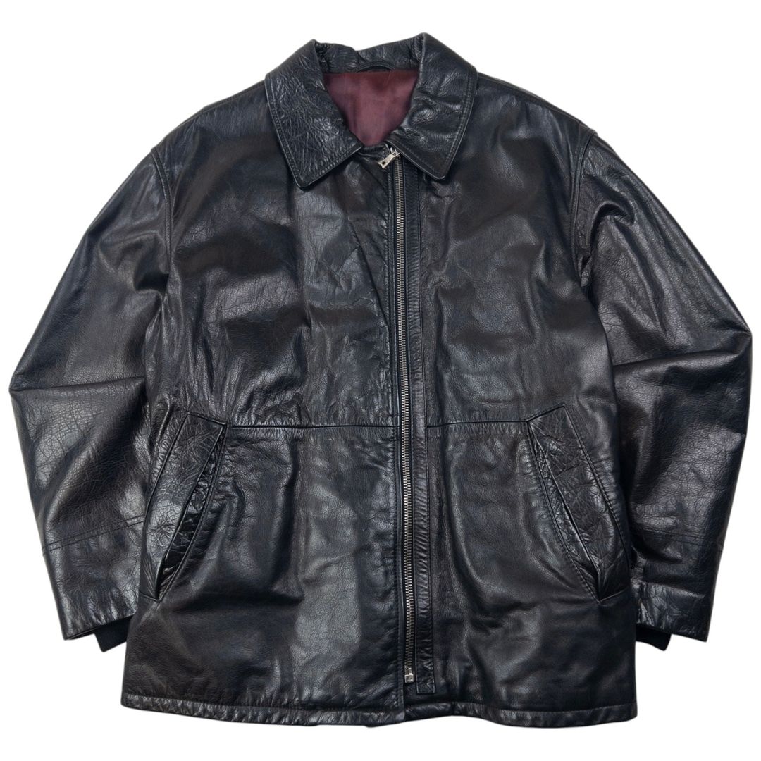 Vintage 90s Hugo Boss Asymmetrical Calfskin Leather Jacket Size XL by HUGO BOSS in size XL from COATS & JACKETS category