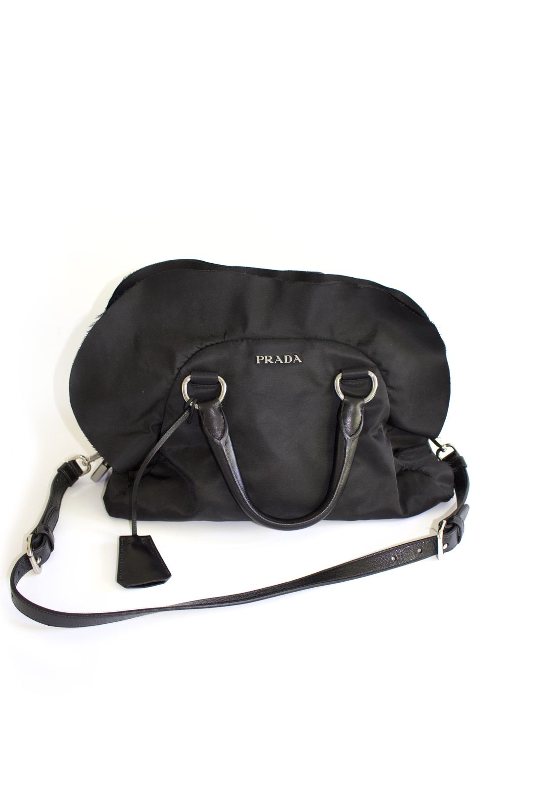 Prada FW 2008 black ruffled nylon crossbody bag by PRADA in size ONE SIZE from BAGS category