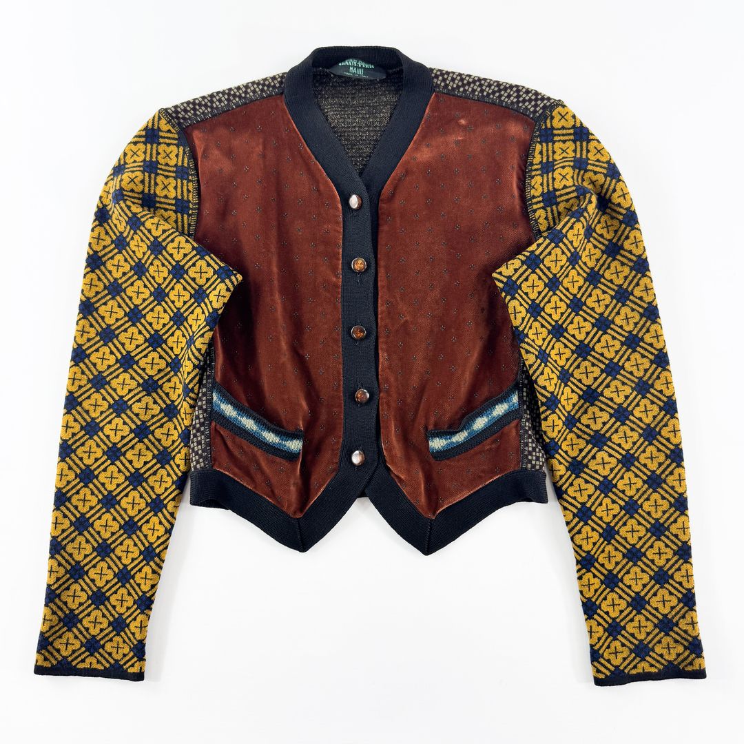 Jean Paul Gaultier Multicolour Patterned Velvet Knit Cardigan FW1988 by JEAN PAUL GAULTIER in size S from KNITWEAR category