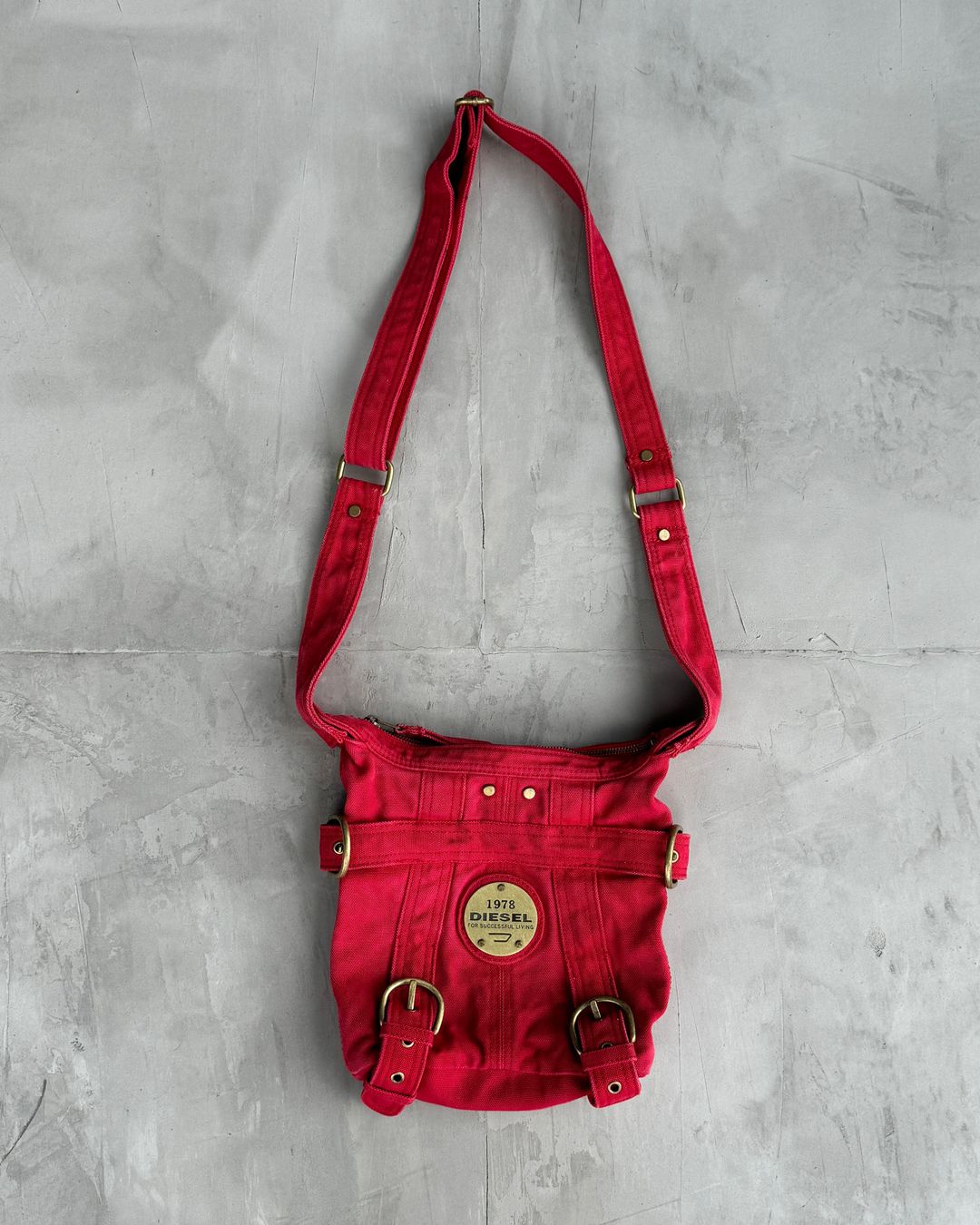 DIESEL RED CANVAS BUCKLE SIDE BAG by DIESEL in size ONE SIZE from BAGS category