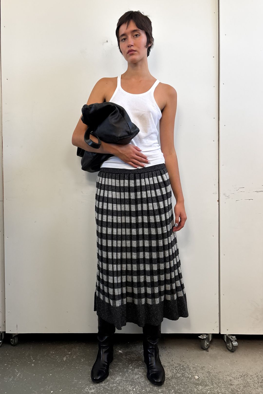 TARTAN CHECK MIDI STRETCH KNIT SKIRT by ISSEY MIYAKE in size AU/UK 8 from SKIRTS category