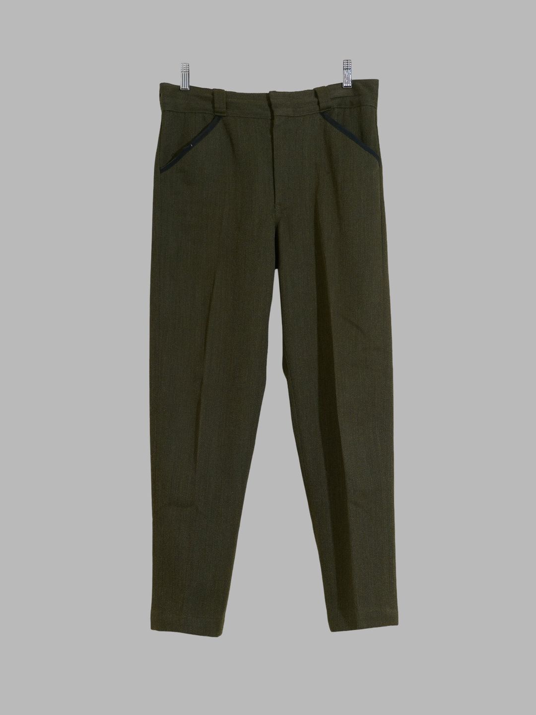 Woolrich green wool polyester twill contrast trim trousers by Woolrich in size ONE SIZE from TROUSERS category