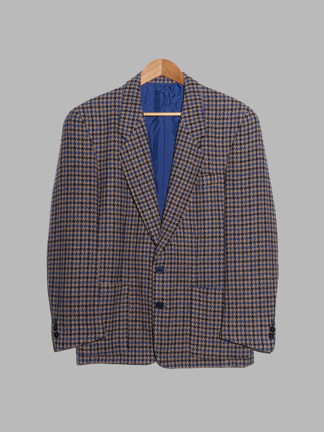 Kenzo Paris 1980s brown blue black houndstooth two button blazer - size M S by Kenzo Paris in size M from COATS & JACKETS category