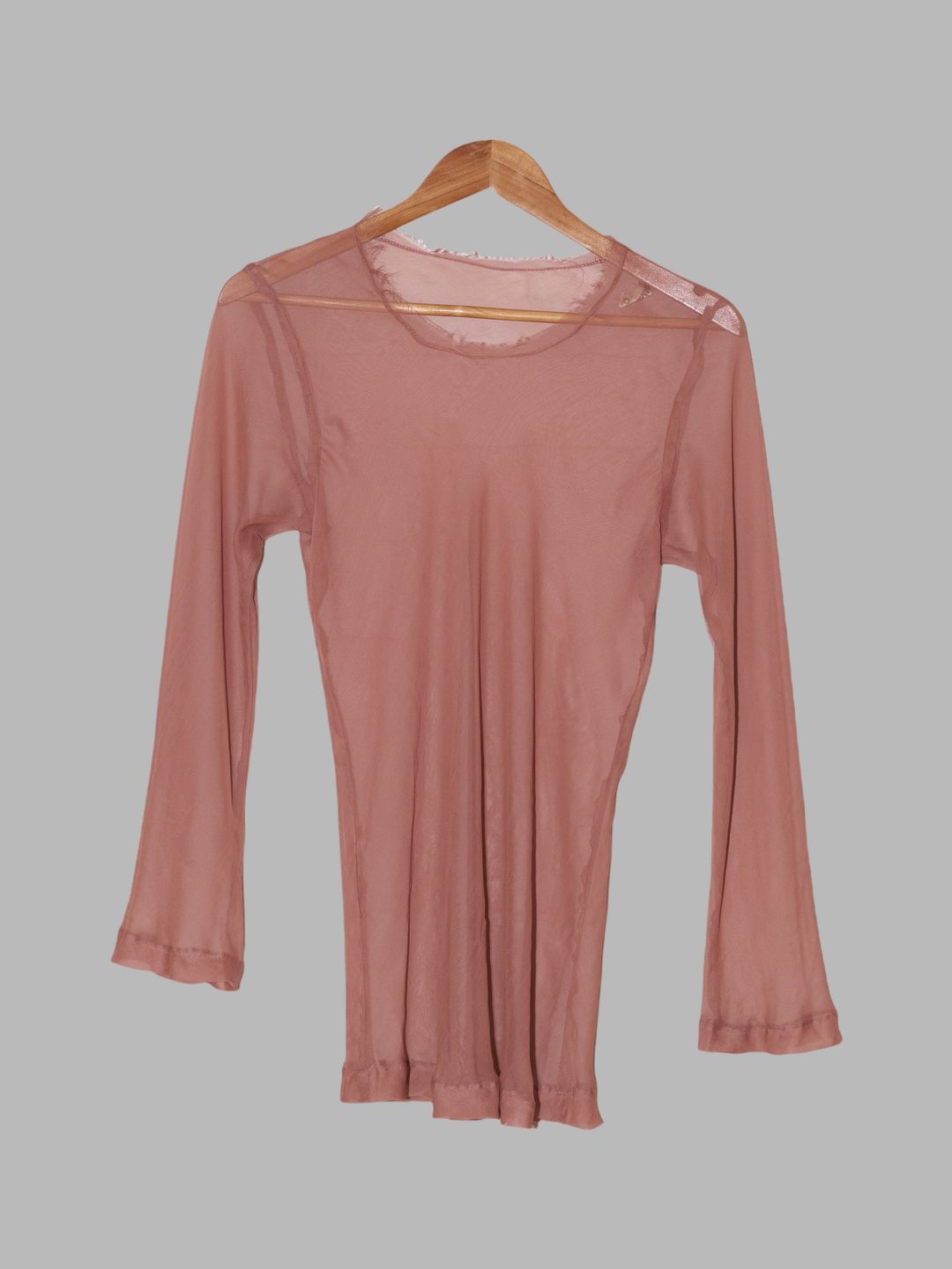 Comme des Garcons 1990s muted pink bias cut chiffon long sleeve top with frayed neckline by COMME DES GARÇONS in size ONE SIZE from TOPS category