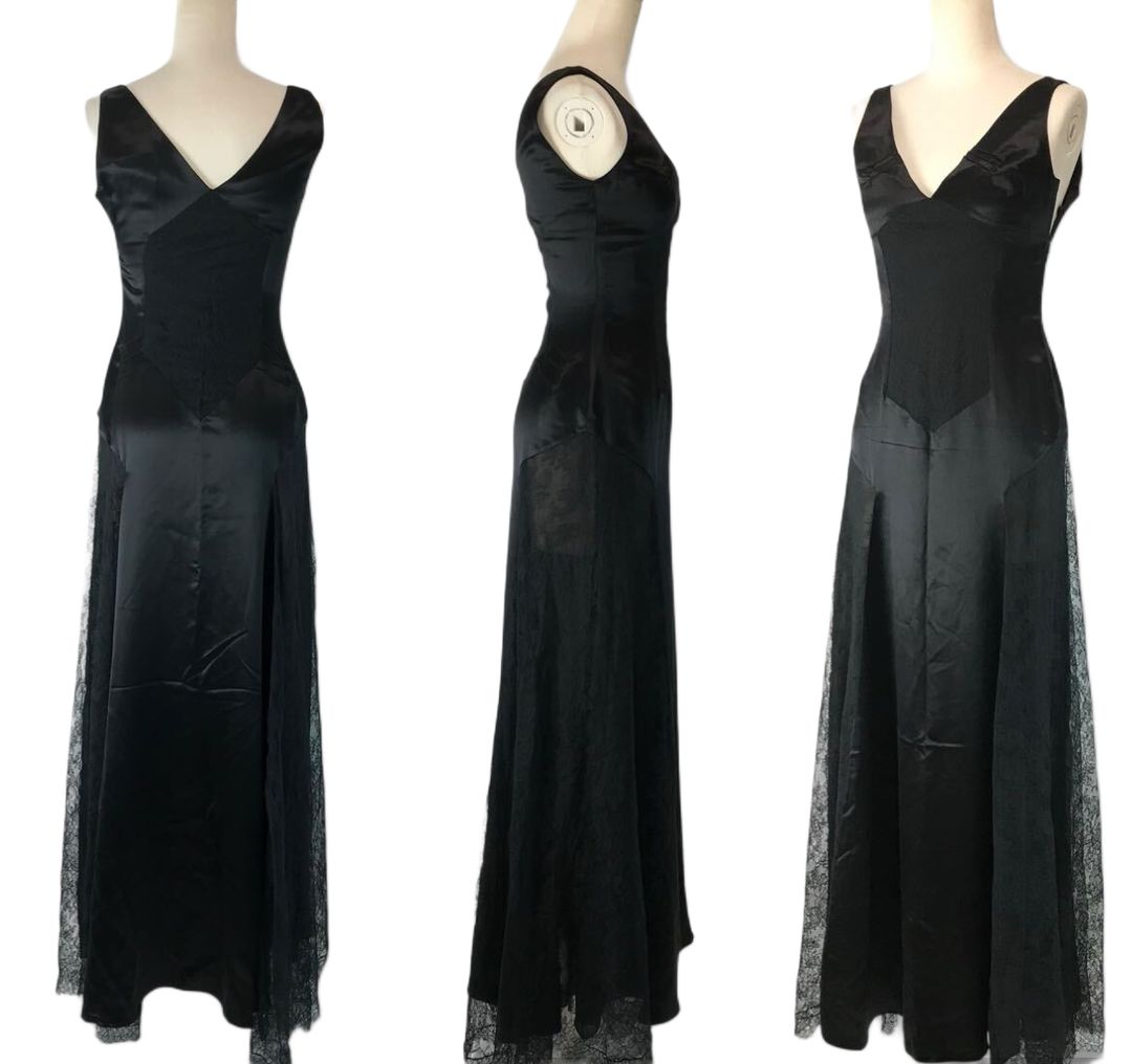 GIVENCHY Silk Sless Long Dress 38 Black Lace Satin 100% Silk by GIVENCHY in size FR 38 from DRESSES category