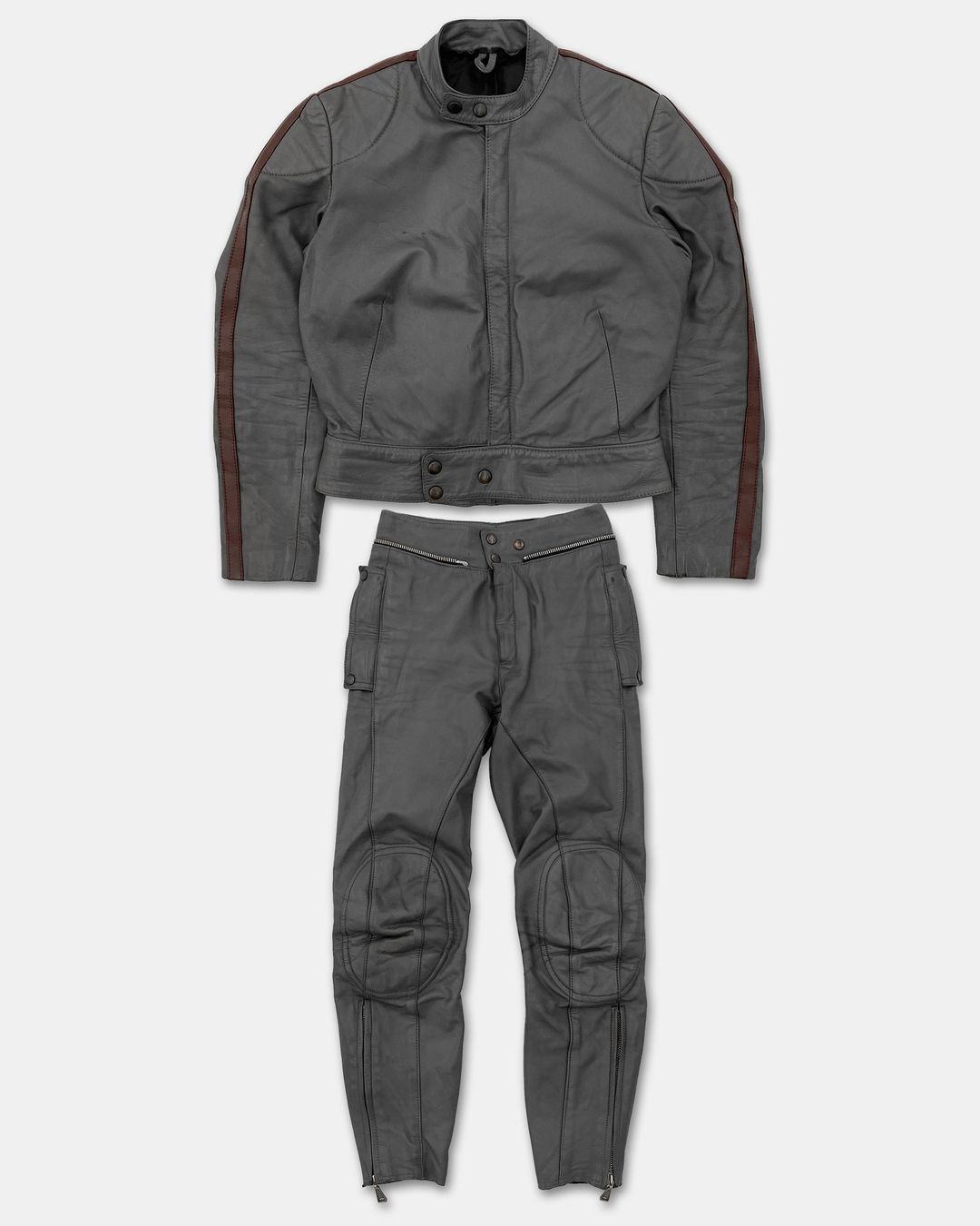 Leder Roth 1980s Racing Leather Jacket and Leather Pants Set Grey Purple by Leder Roth in size M from SUITS category