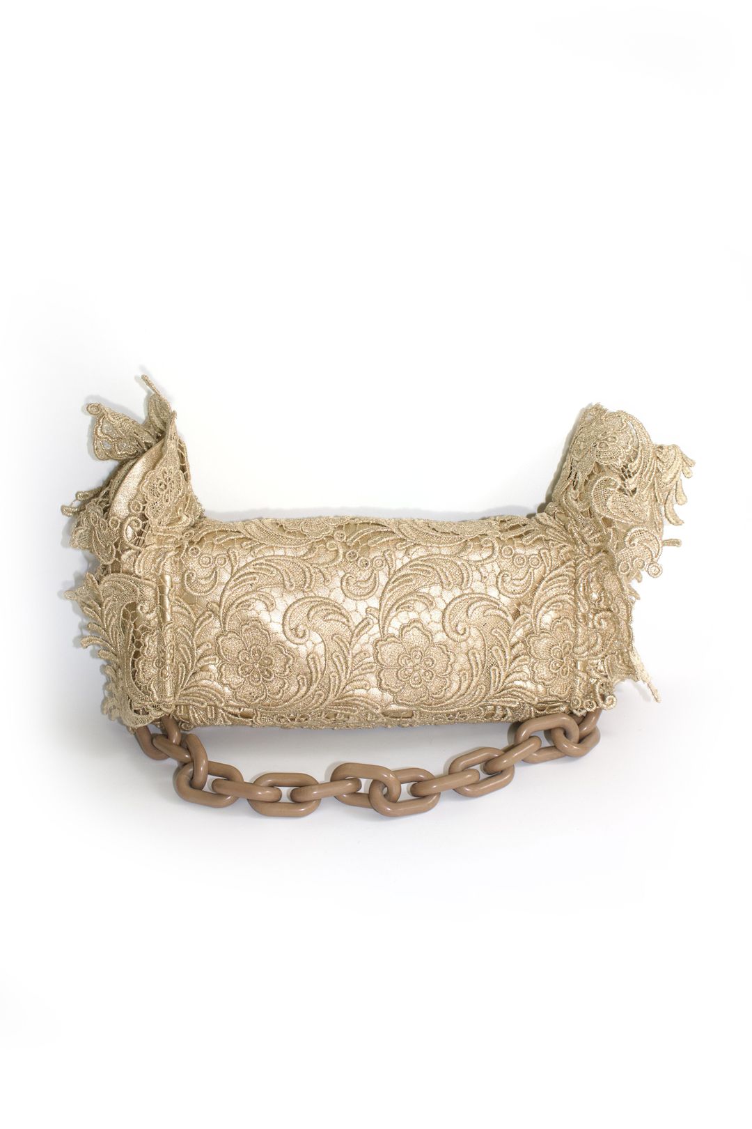 Prada FW 2008 golden lace & leather shoulder bag by PRADA in size ONE SIZE from BAGS category