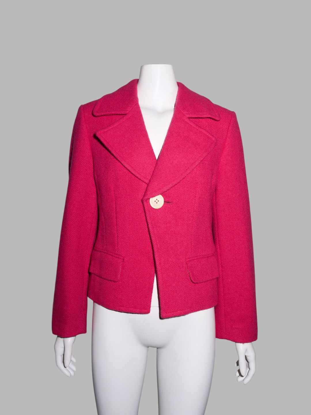 Tricot Comme des Garcons Junya Watanabe winter 1995 pink wool one button jacket by COMME DES GARÇONS in size ONE SIZE from COATS & JACKETS category