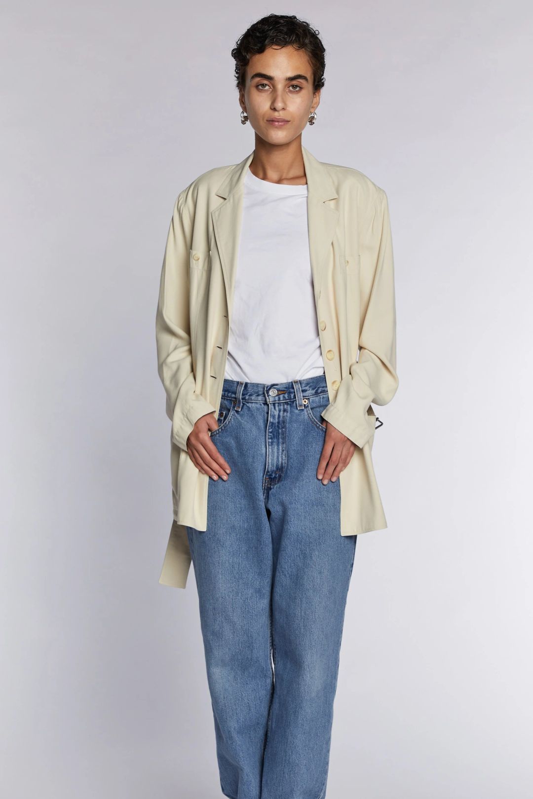 Alaīa Buttermilk Jacket With Belt S/S 1989 by Azzedine Alaïa in size IT 40 from COATS & JACKETS category