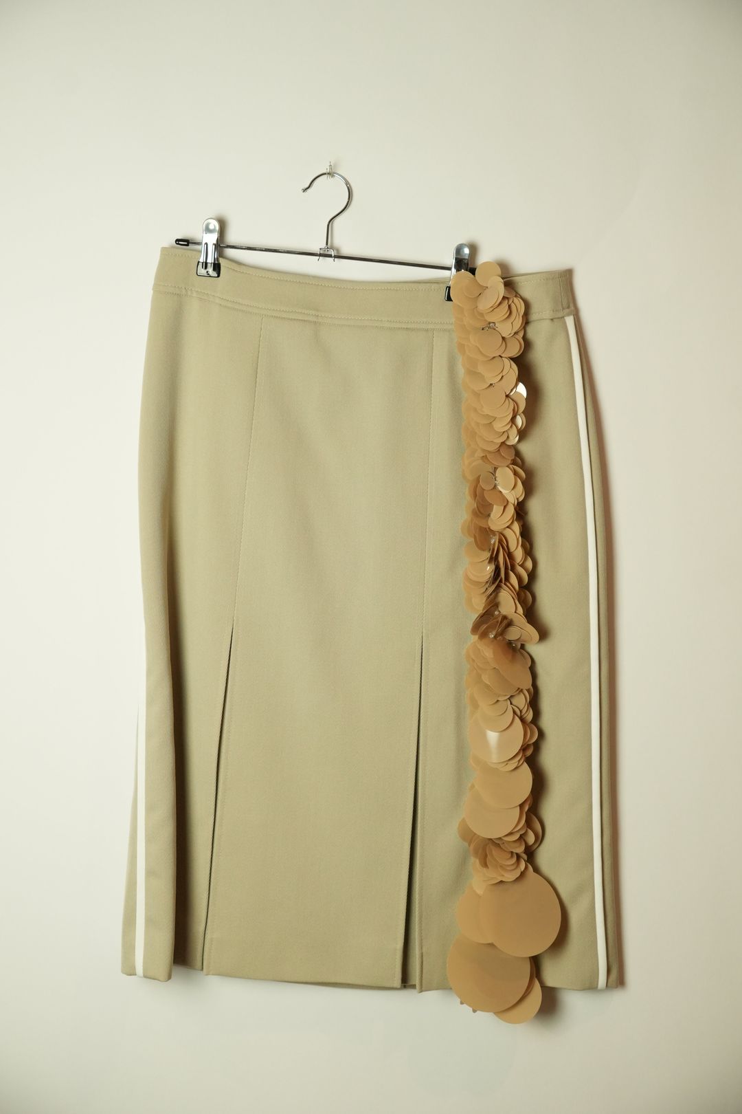 Prada Beige 2019 Paillette Sequin Embellished Wool Midi Skirt by PRADA in size S from SKIRTS category