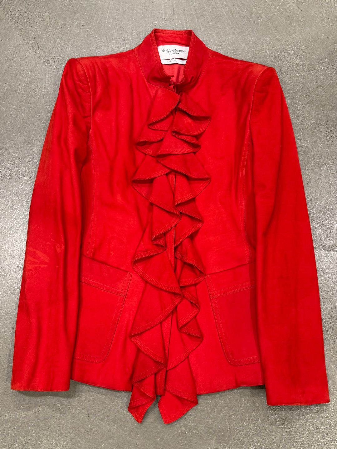 A/W2003 Yves Saint Laurent runway ruffled suede jacket by YVES SAINT LAURENT in size FR 38 from COATS & JACKETS category