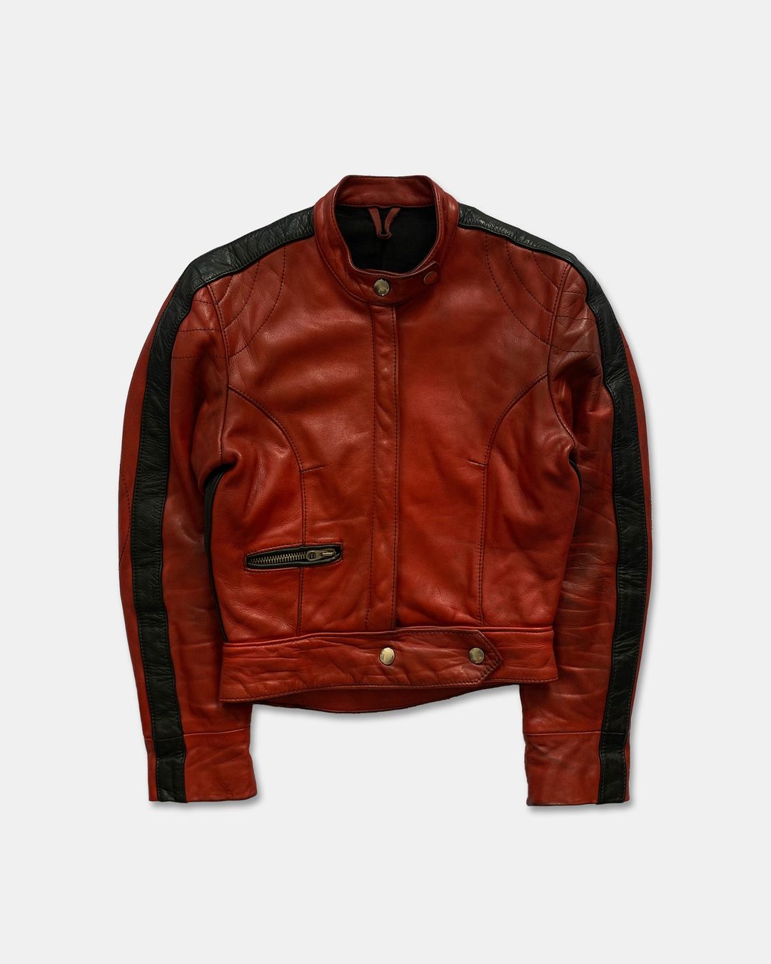 R. Paulsen K.G. Veddel 1970s Racing Leather Jacket Red by R. Paulsen K.G. Veddel in size ONE SIZE from COATS & JACKETS category