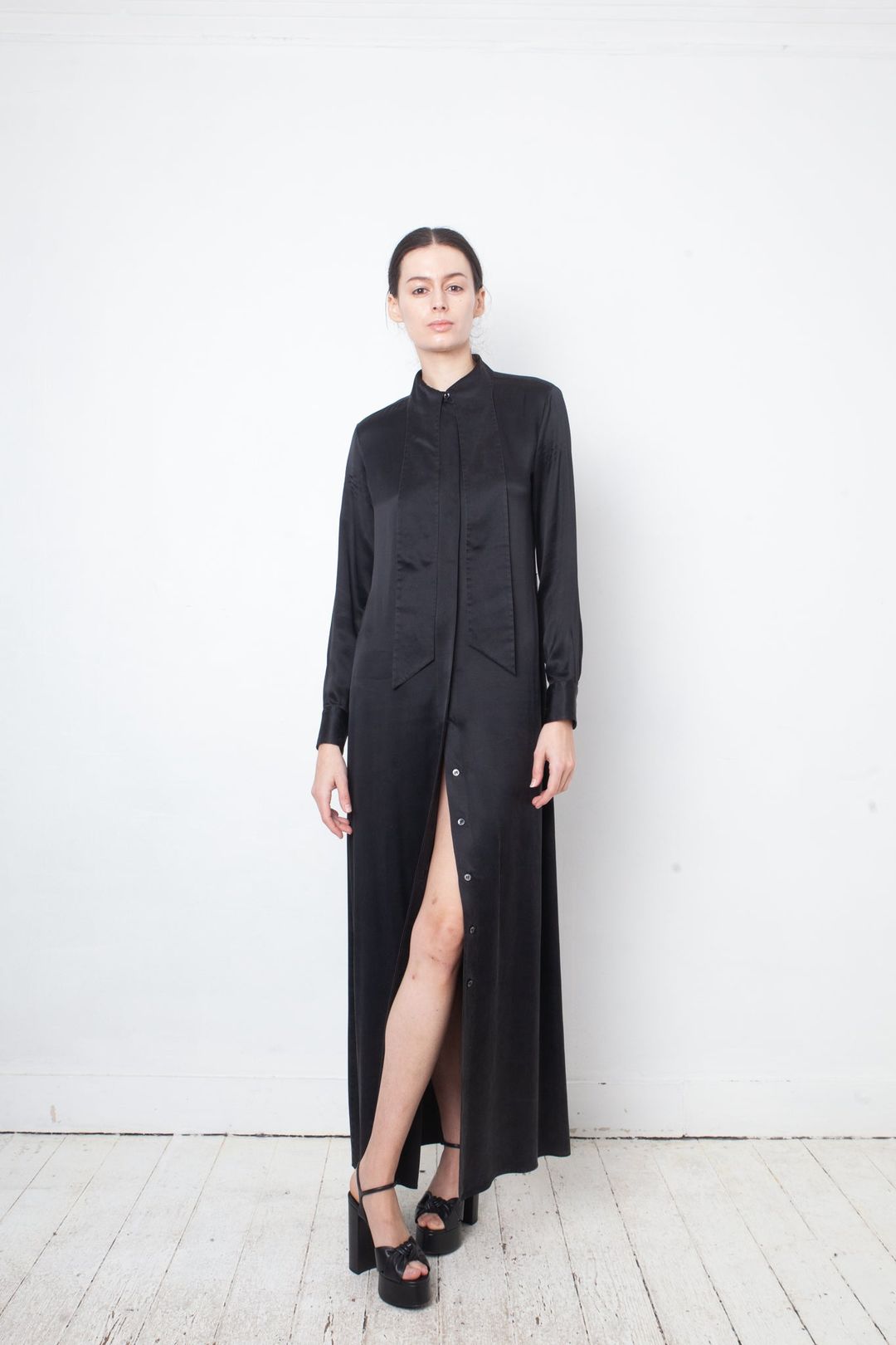 Margiela FW 2007 silk black button down shirt dress with attached tie by MAISON MARGIELA in size FR 36 from DRESSES category