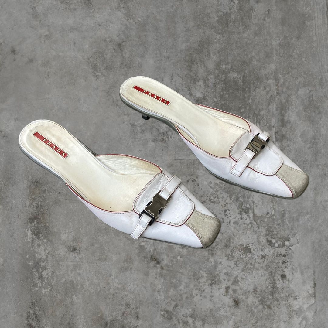 PRADA LEATHER AND SUEDE 'CLIP' KITTEN HEELS - EU 36 by PRADA in size EU 36 from SHOES category