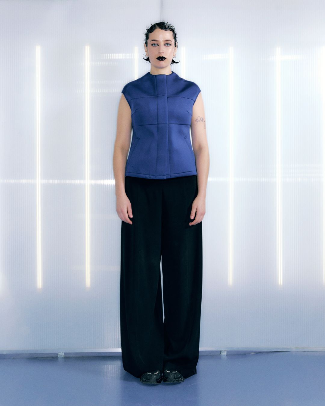 Blue Sleeveless Velcro Top by YOHJI YAMAMOTO WORKSHOP in size ONE SIZE from TOPS category