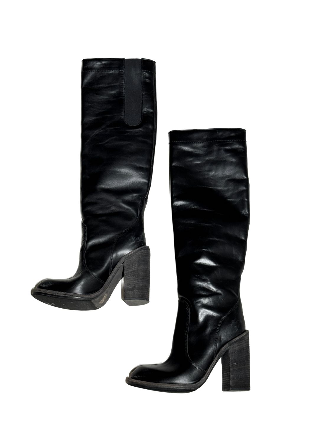 Haider Ackermann Distressed Leather Block Heel Boots by Haider Ackermann in size EU 38 from SHOES category