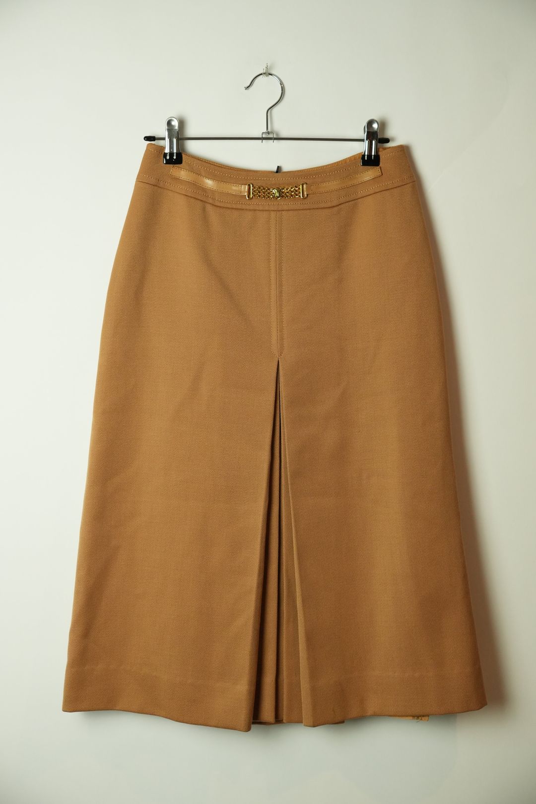 Celine Beige Chain Pleated Front Wool Skirt by CÉLINE in size XS from SKIRTS category