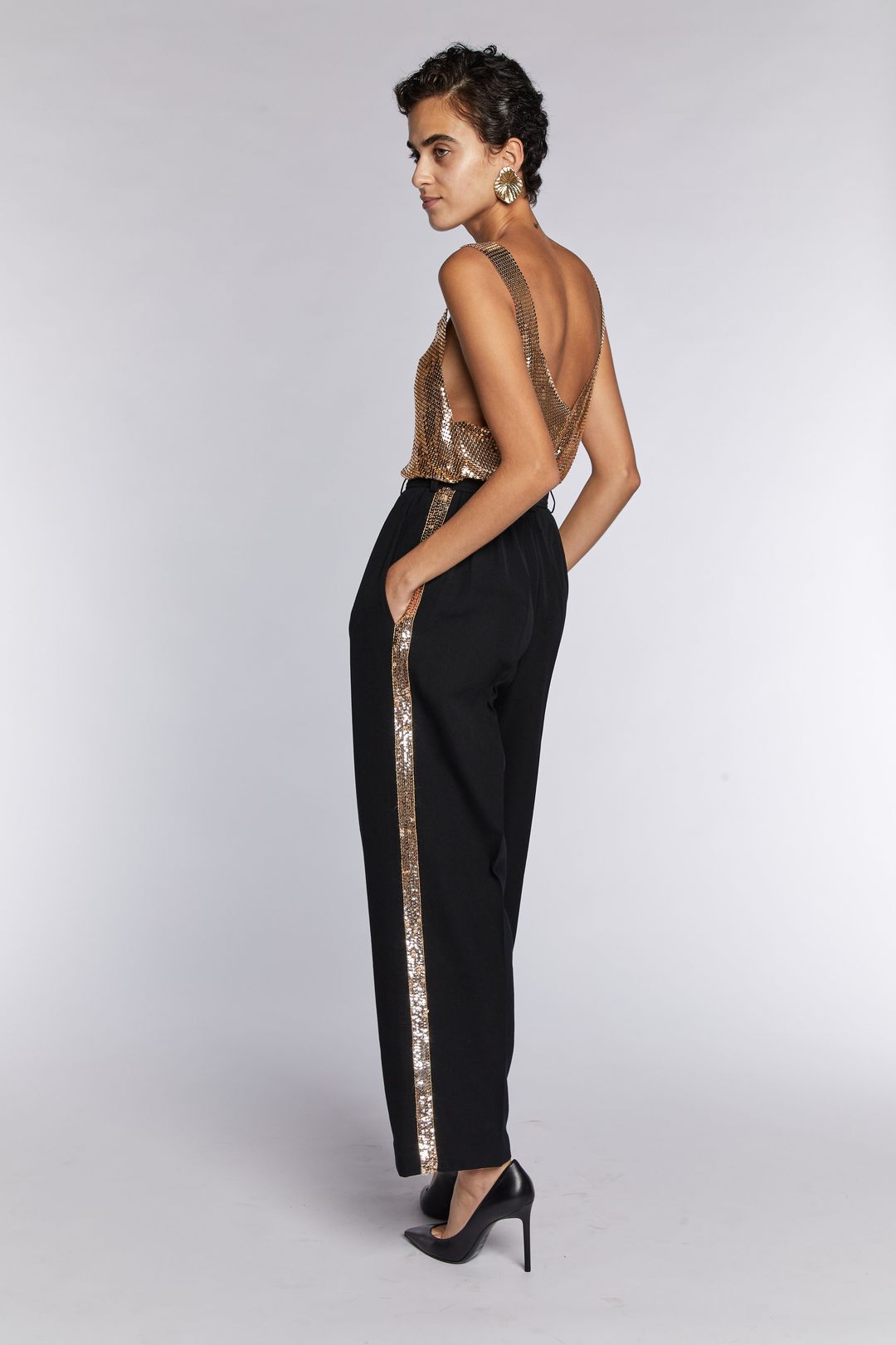 Saint Laurent Rive Gauche Gold Sequin Le Smoking Trousers 1980s by YVES SAINT LAURENT in size FR 40 from TROUSERS category