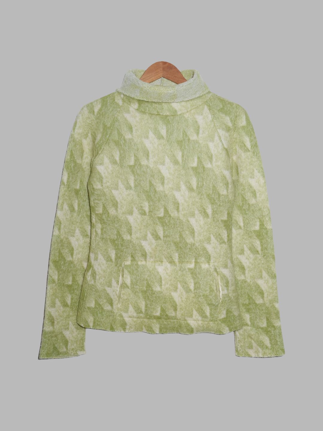 Christophe Lemaire AW2000-2001 green wool houndstooth front pocket turtleneck by Christophe Lemaire in size XS from KNITWEAR category