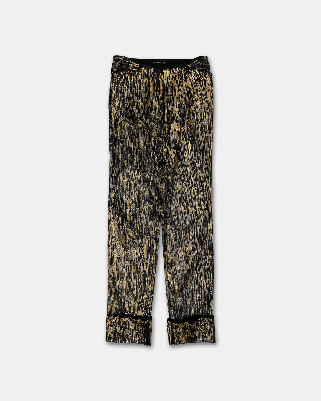 Helmut Lang SS1996 Custom Glue Glitter Paint Drops Pants Black Gold by HELMUT LANG in size S from TROUSERS category